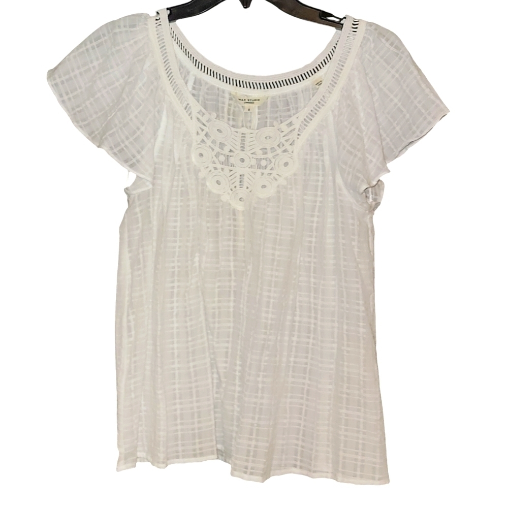 Max Studio size small Women's White crochet detail top NWT
